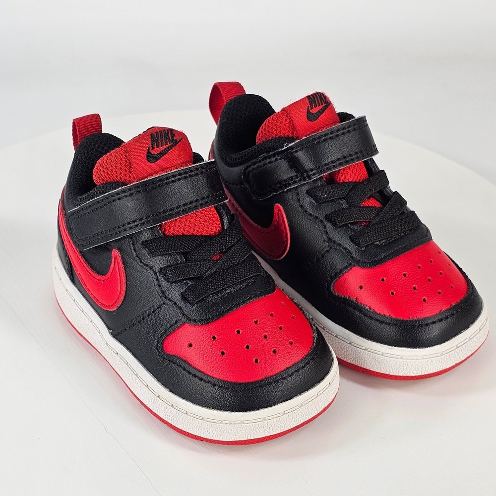 Nike Court Borough Low 2 TD Black Red Toddler Sneakers BQ5453-007 Size 4C